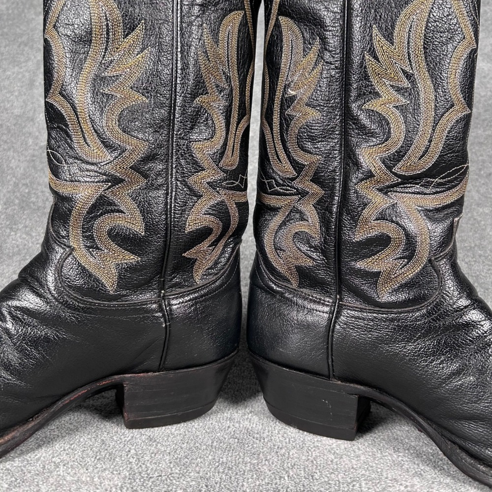 Vintage Justin Cowboy Western Boots Mens 7.5 EE Black Leather Pointed USA 1269 - Picture 12 of 16